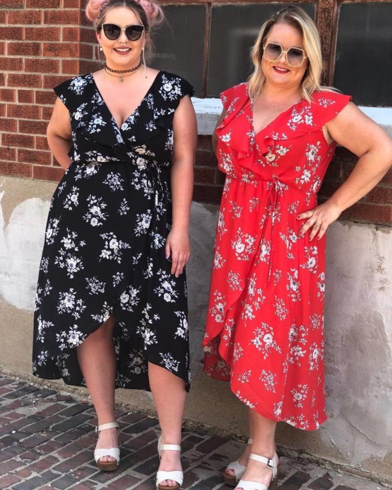 ruffle midi wrap dress