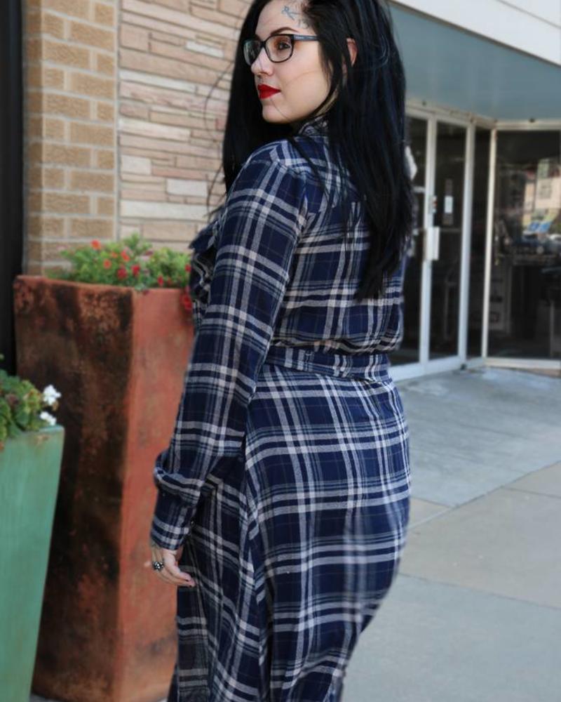 plaid midi shirt dress