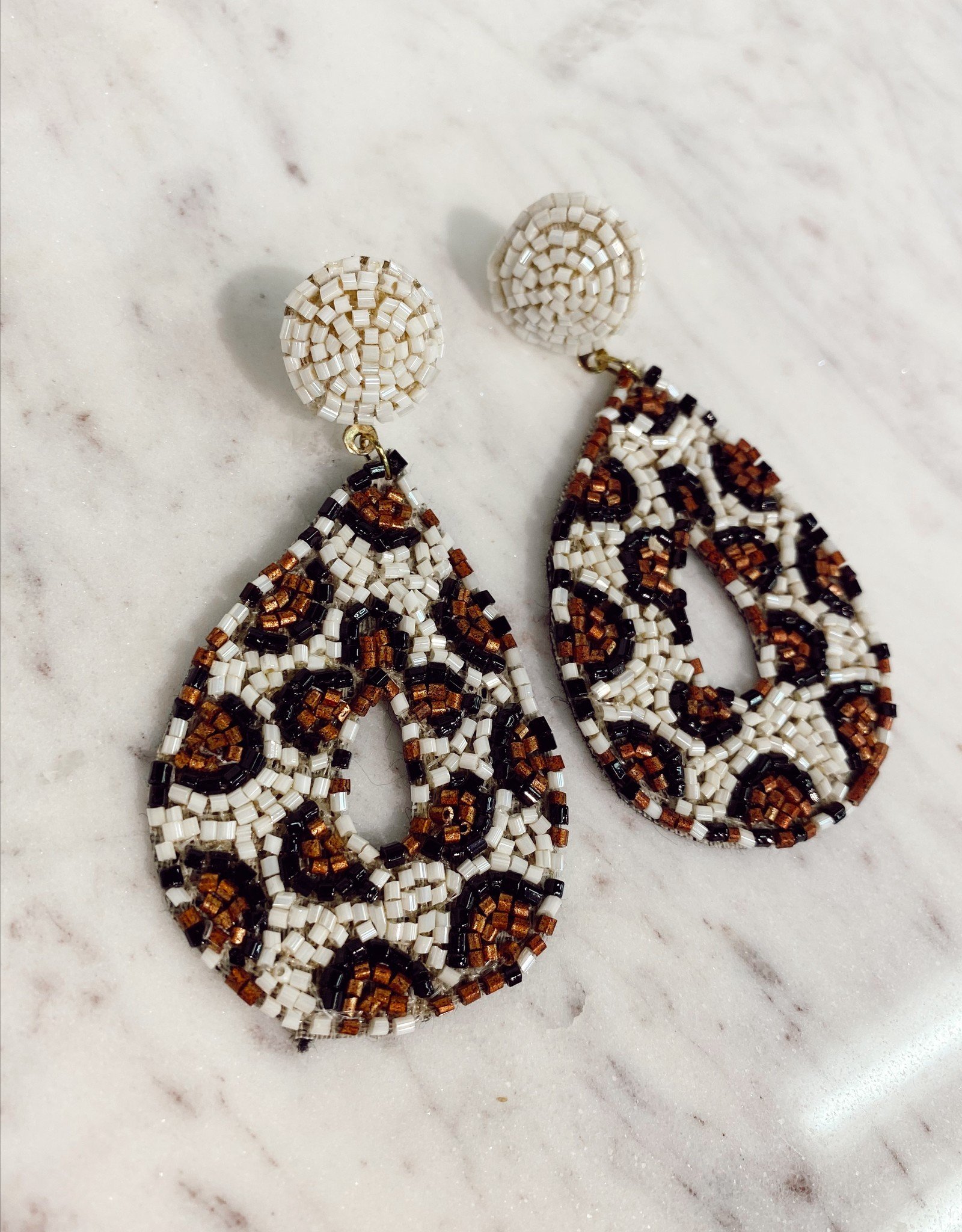 Beaded teardrop leopard earrings