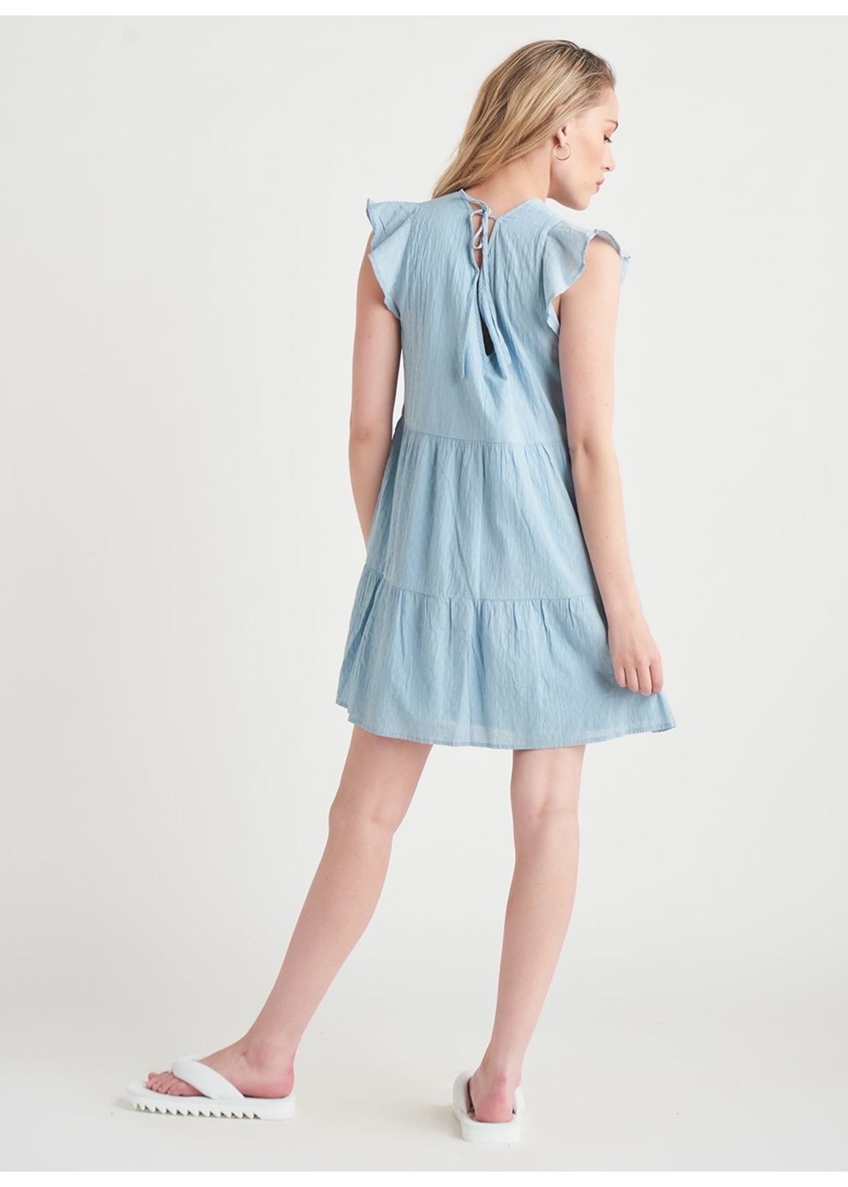 Dex Flutter Slv Linen Babydoll Mini Dress