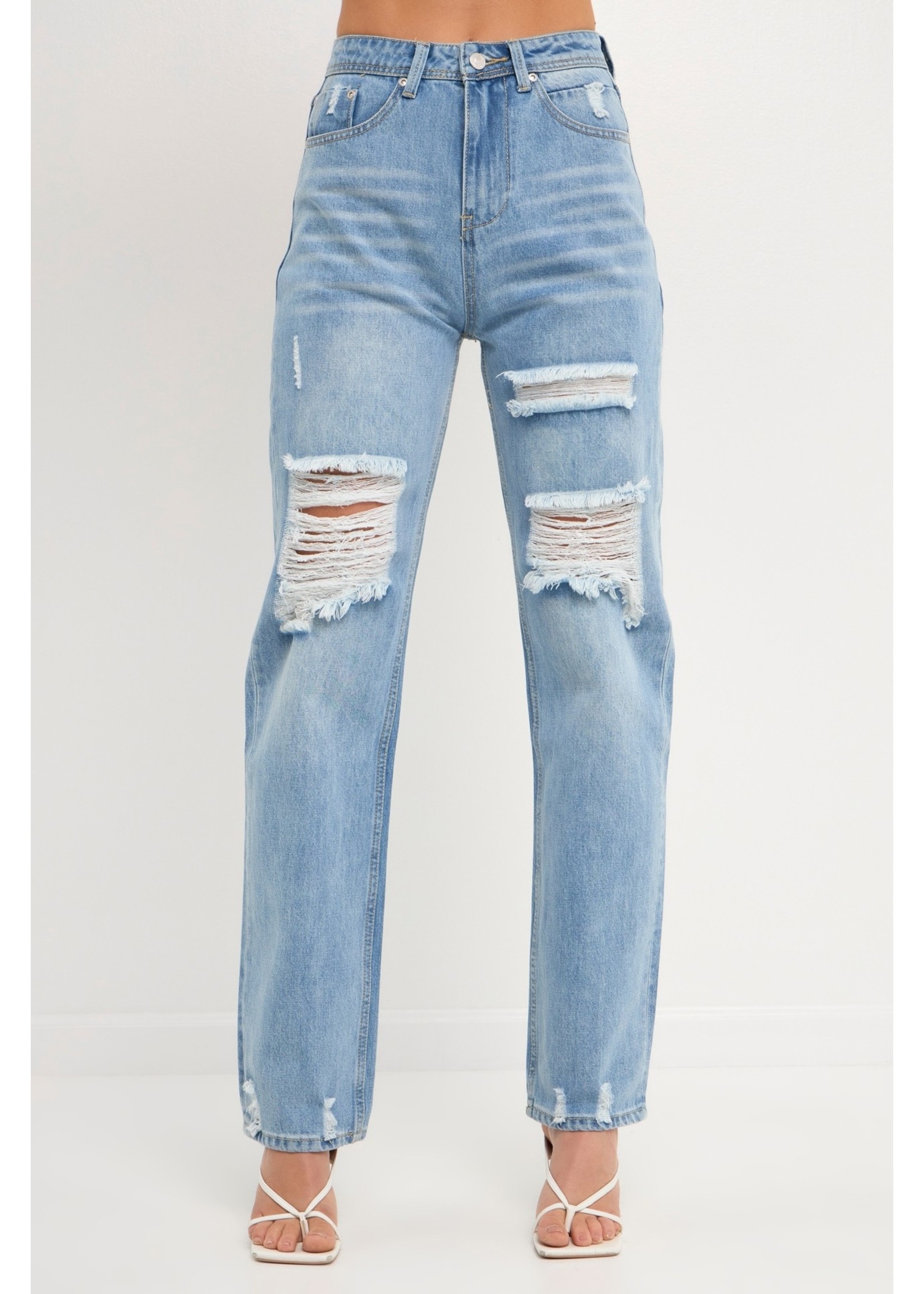 Grey Lab Distressed Straight Leg Jeans