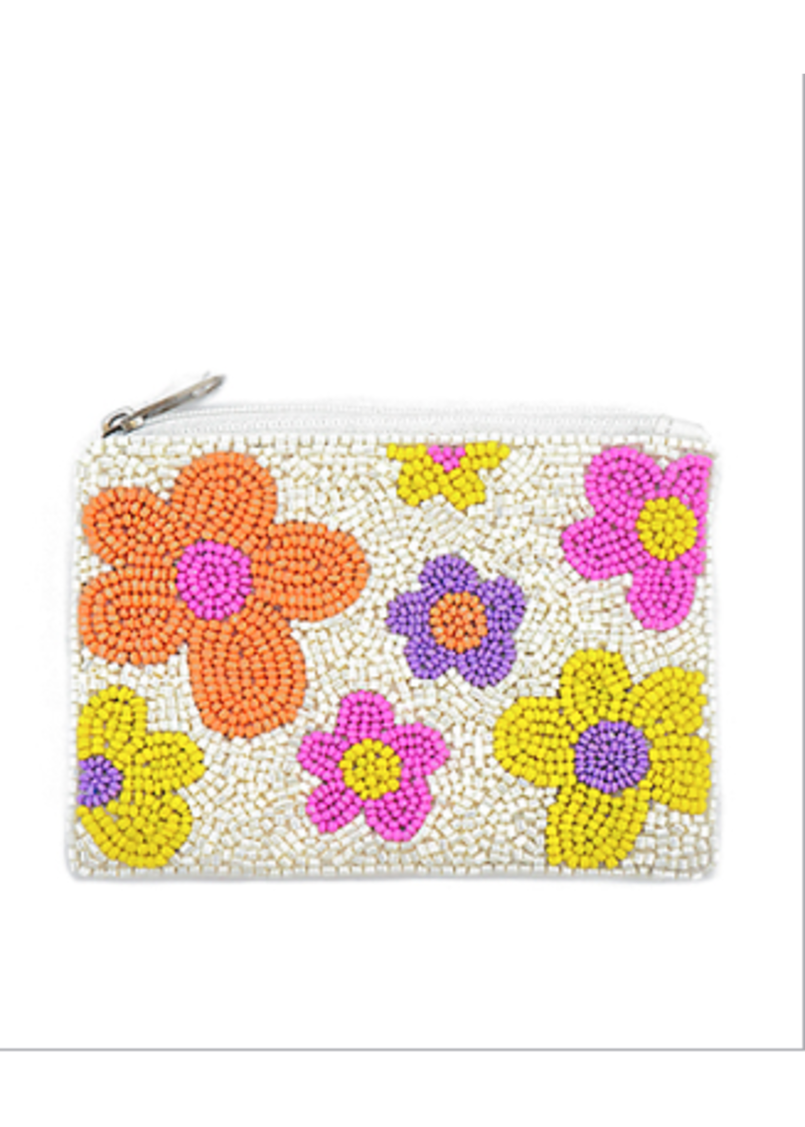 Multi Flower Beaded Coin Pouch