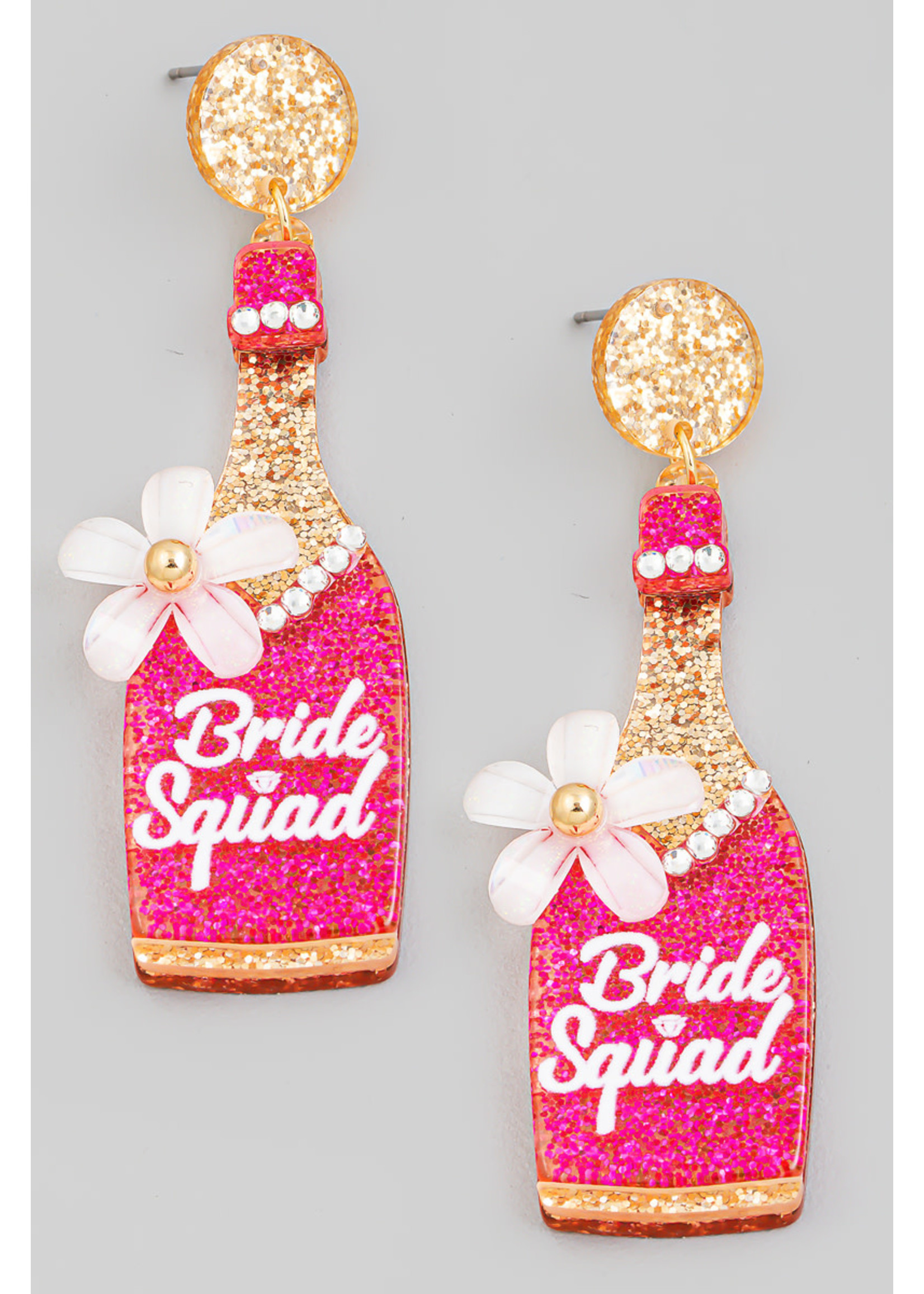 Bride Squad Champagne Bottle Drop Earrings