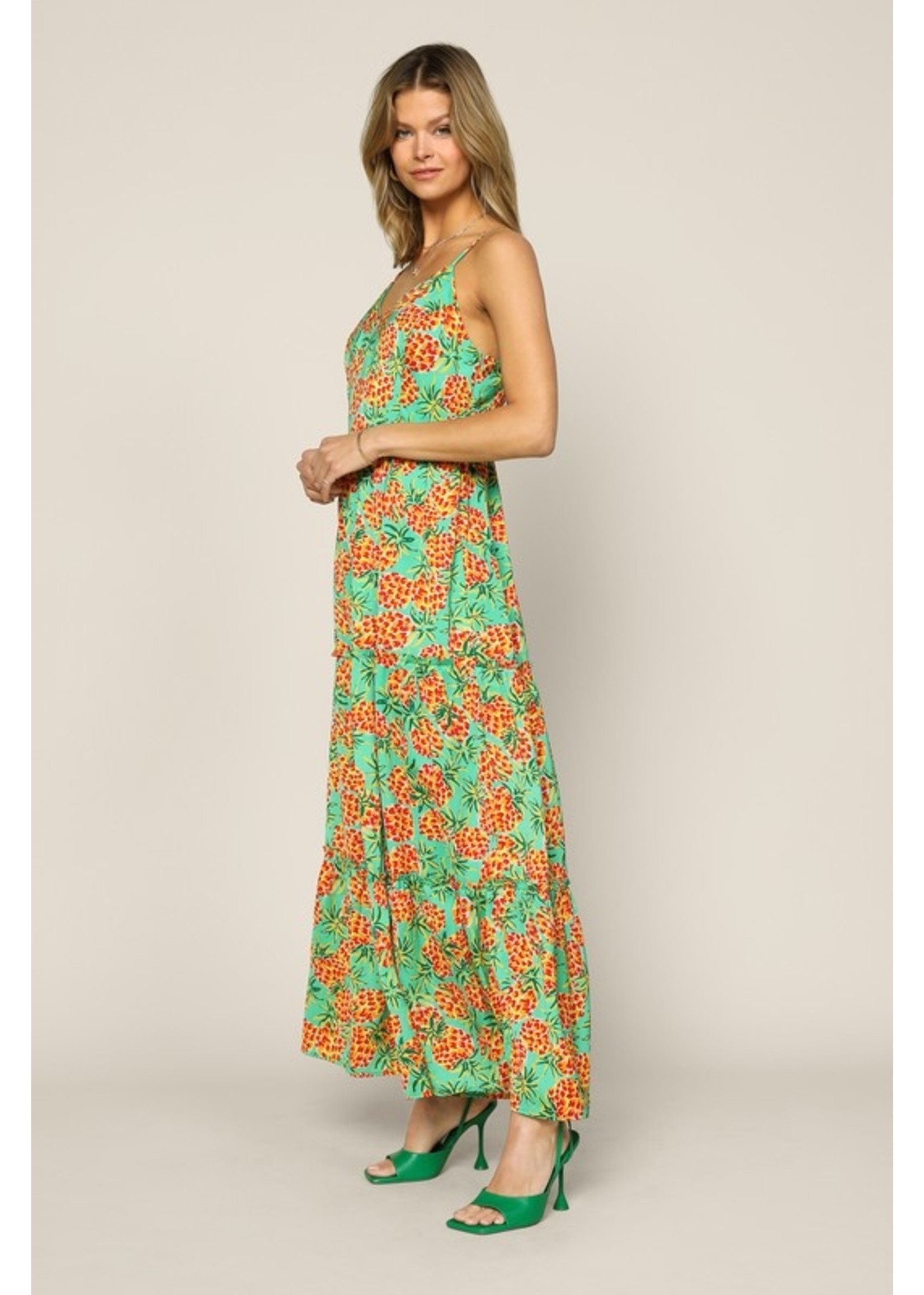 S/L Tropical Pineapple Print Maxi Dress