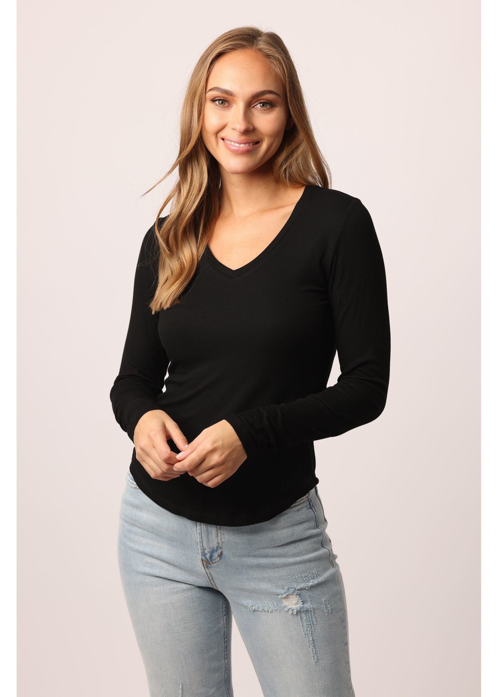 Another Love Sophie L/S Vneck Ribbed Top