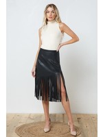 Faux Leather Fringe Knee Length Skirt