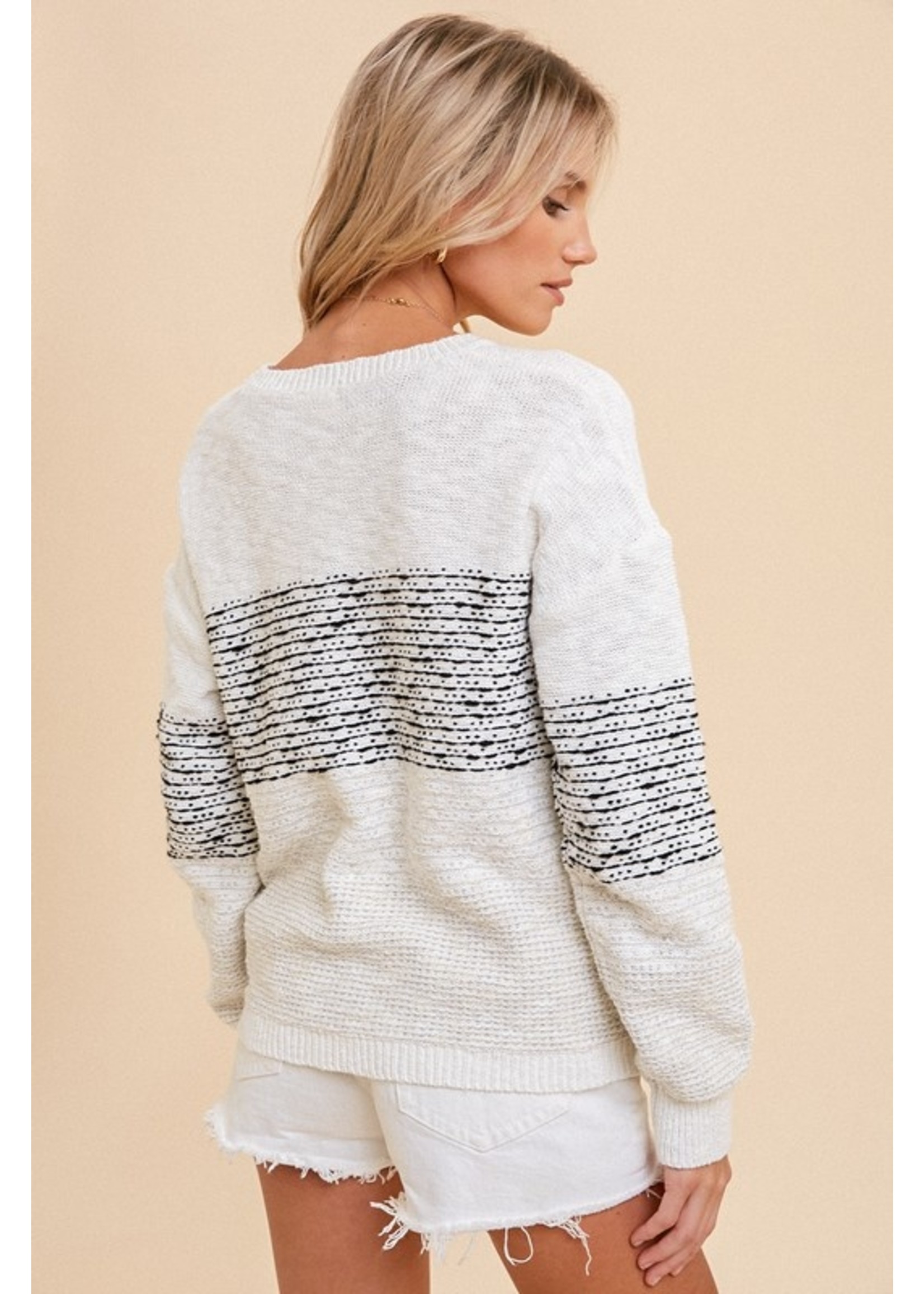 Textured Striped Thread Detail Sweater