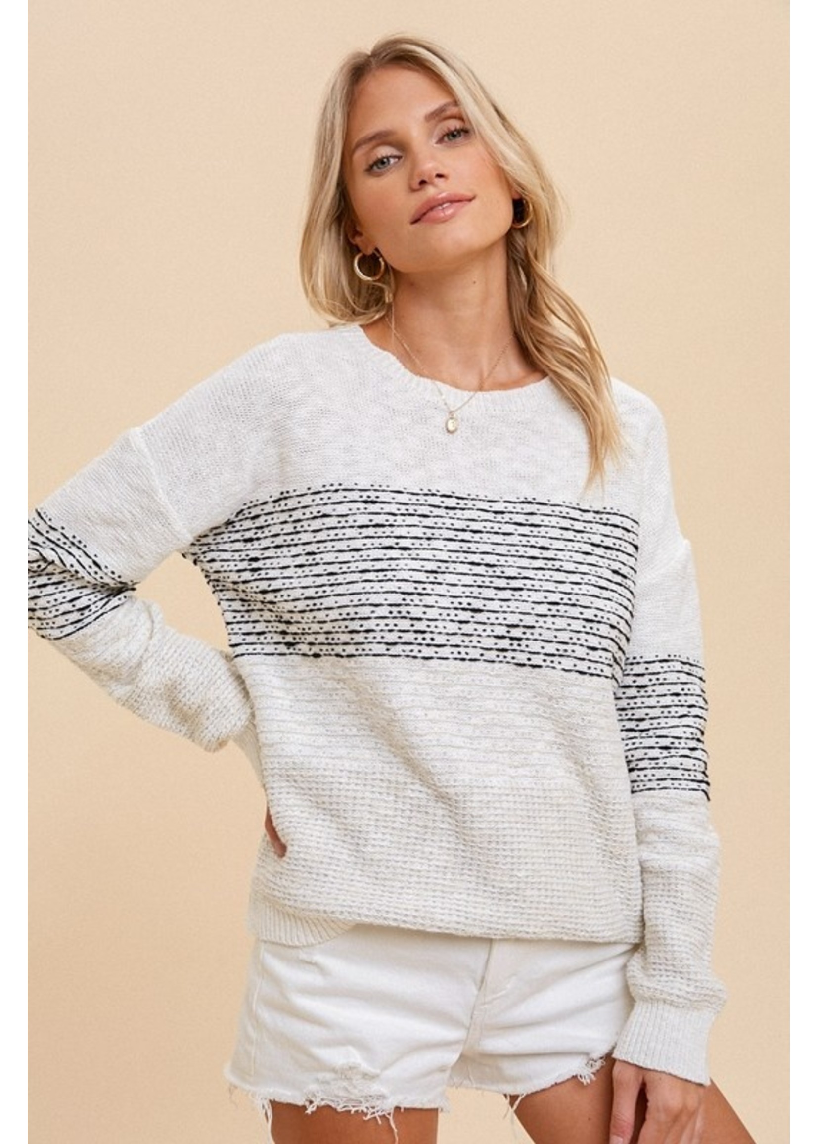 Textured Striped Thread Detail Sweater