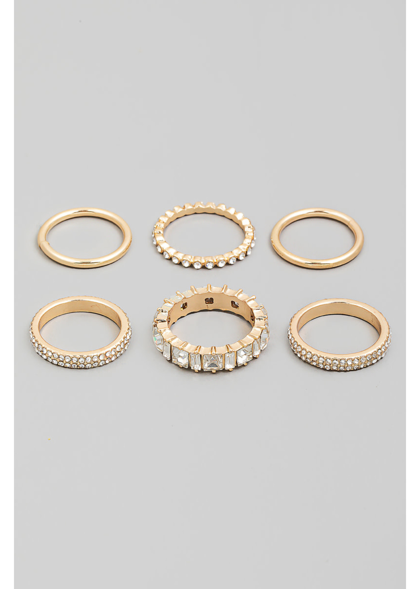 Pave Rhinestone Ring Set - Gold