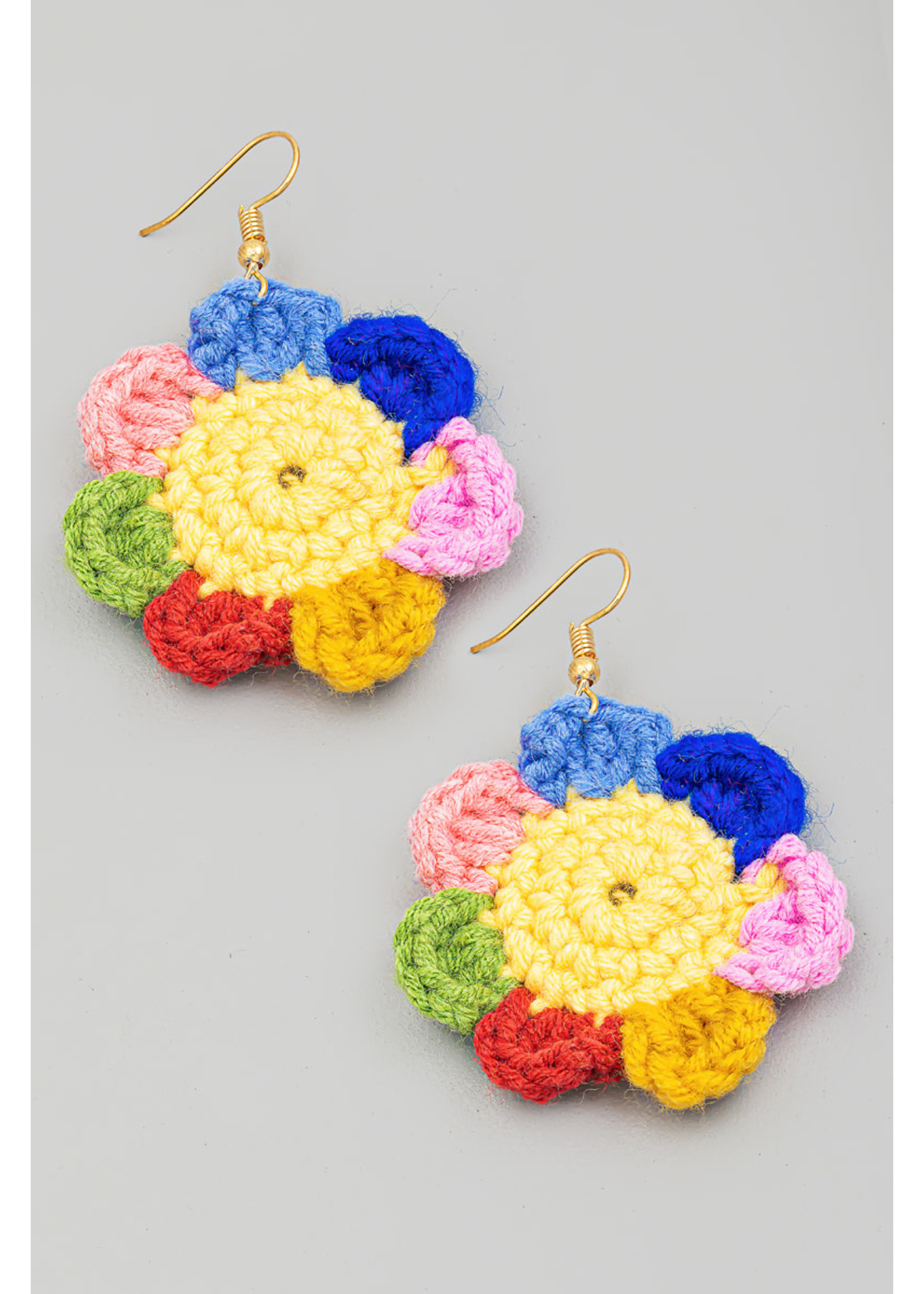 Rainbow Flower Knit Drop Earrings