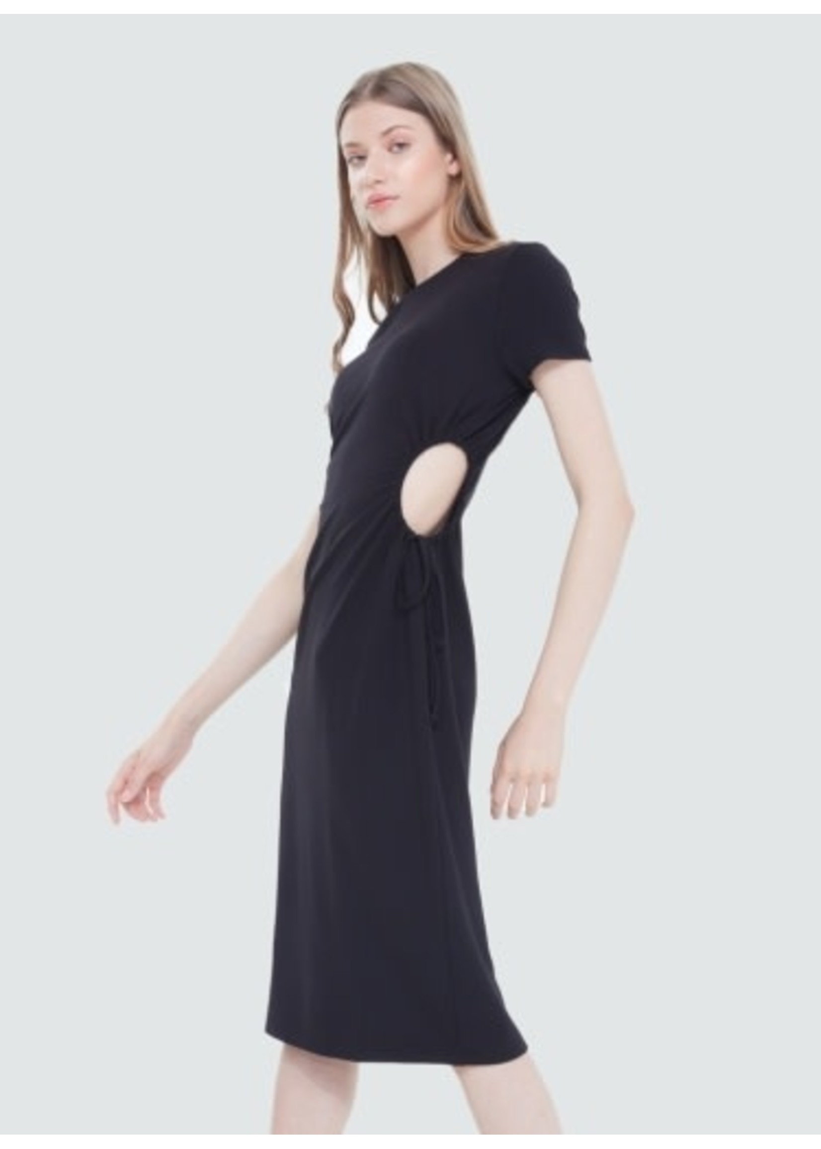 Black Tape Drawstring Cutout Knit Dress