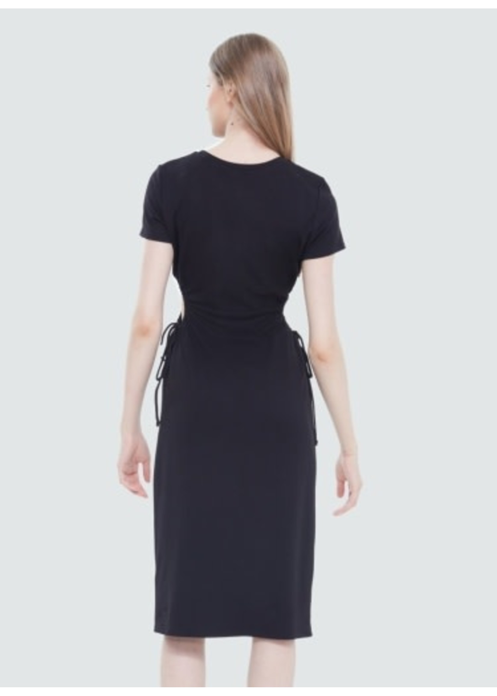 Black Tape Drawstring Cutout Knit Dress