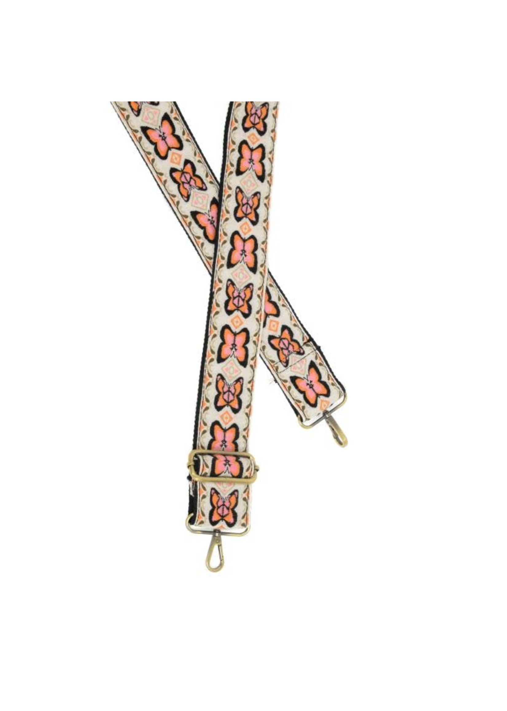 Joy Susan 2" White Butterfly Embroidered Guitar Strap