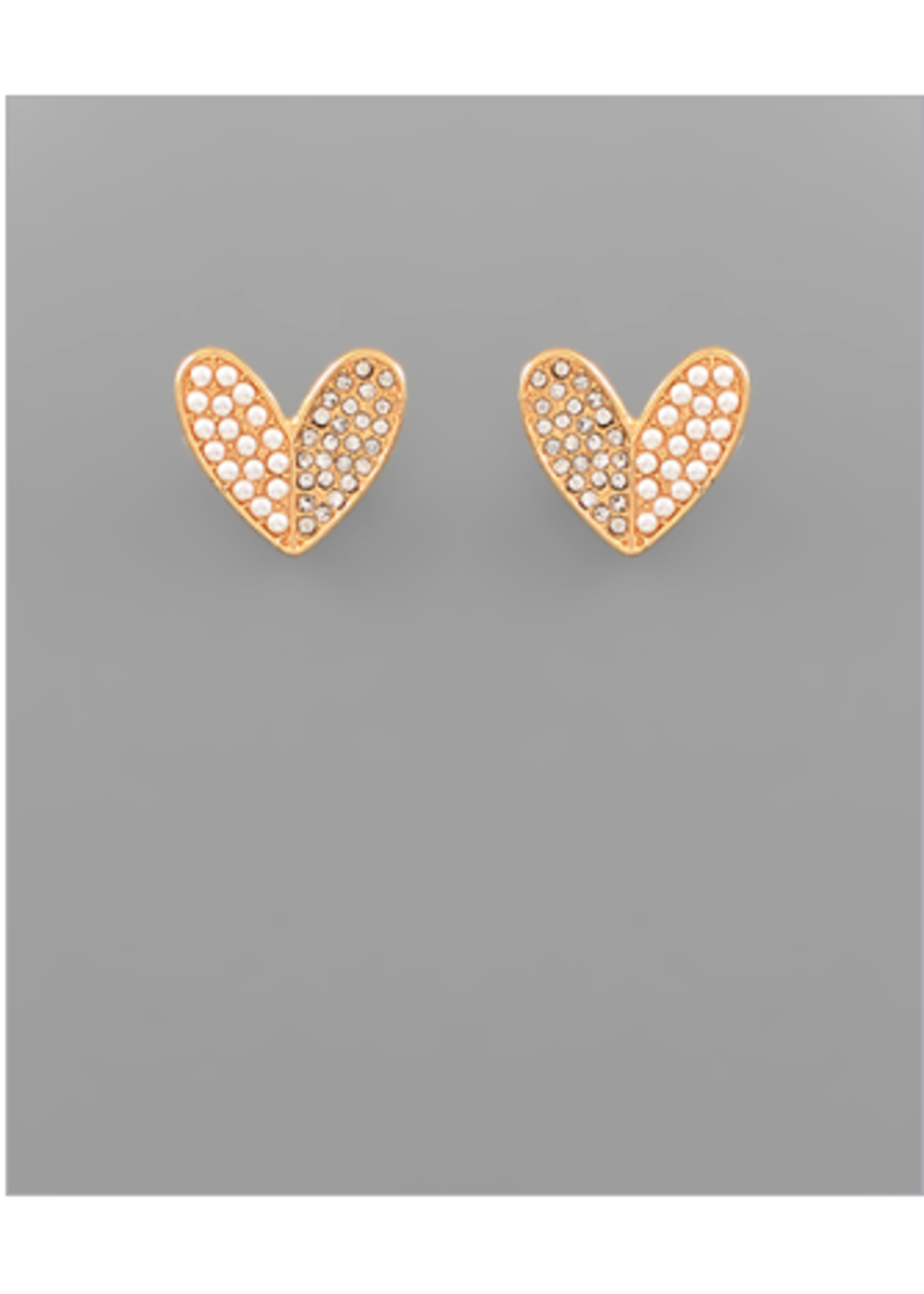 Half Pave & Pearl Heart Earrings