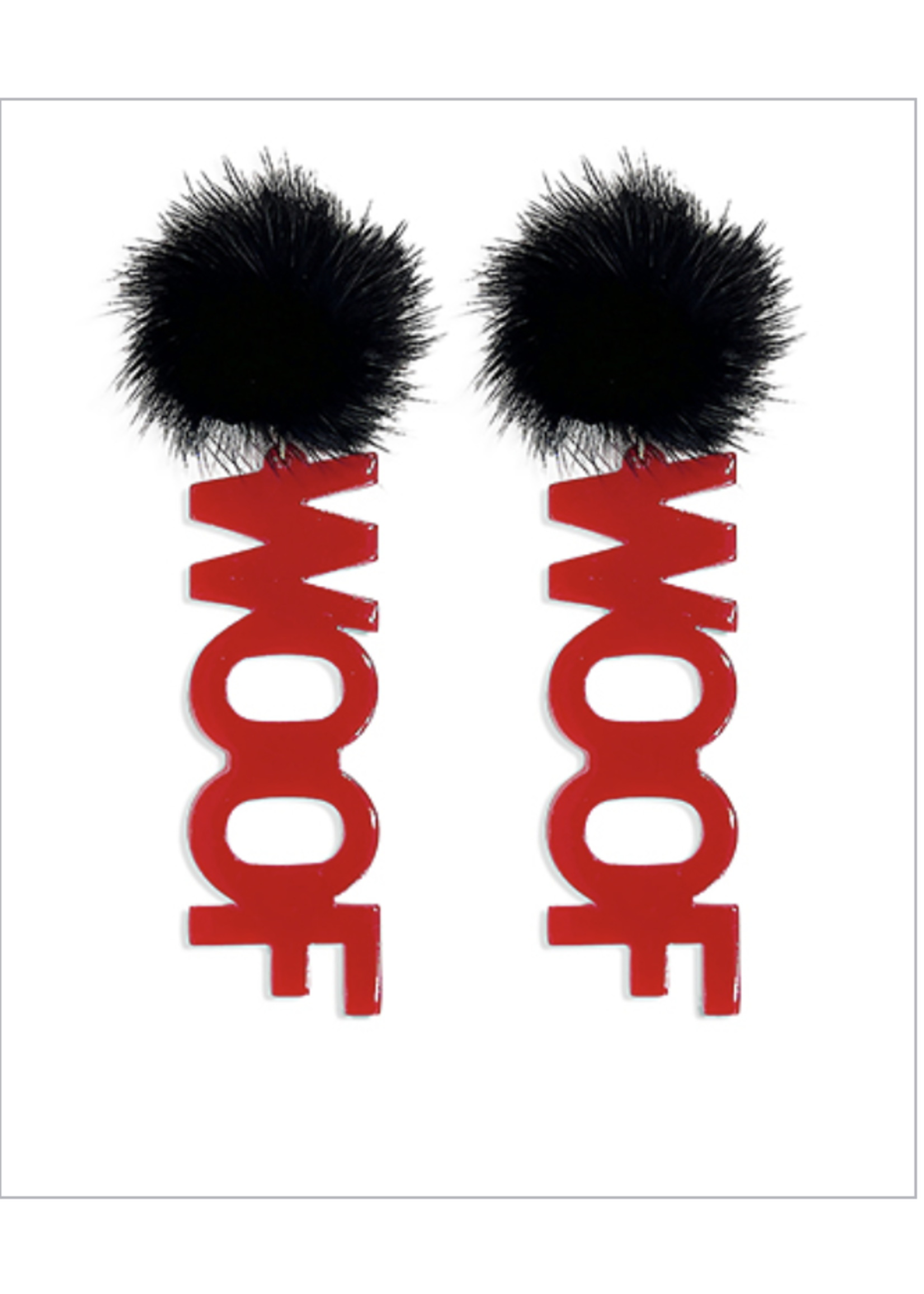 Fur Pom Pom & WOOF Earrings