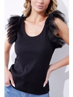 Ruffled Tulle Sleeve Knit Top