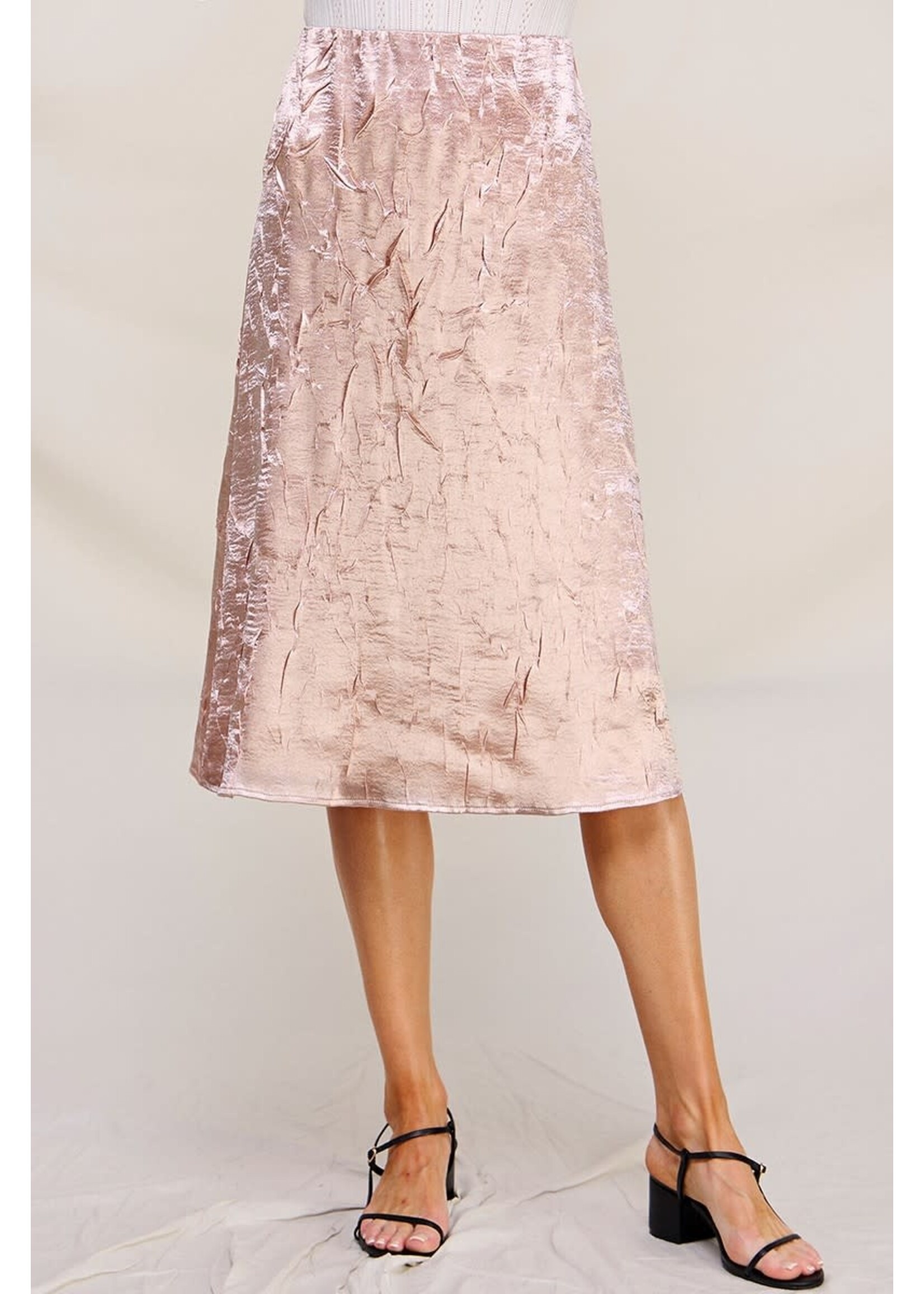 A-Lined Midi in Crinkled Stretch Satin