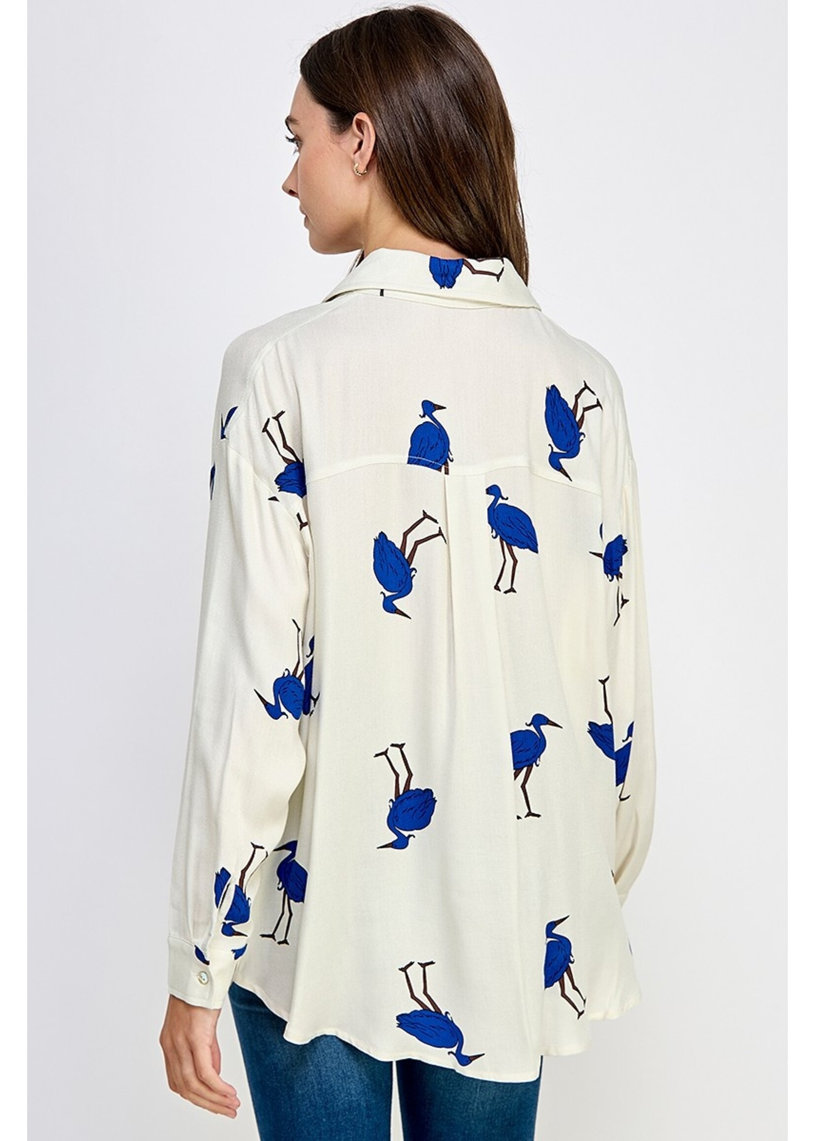 Bird Print Button Down Shirt