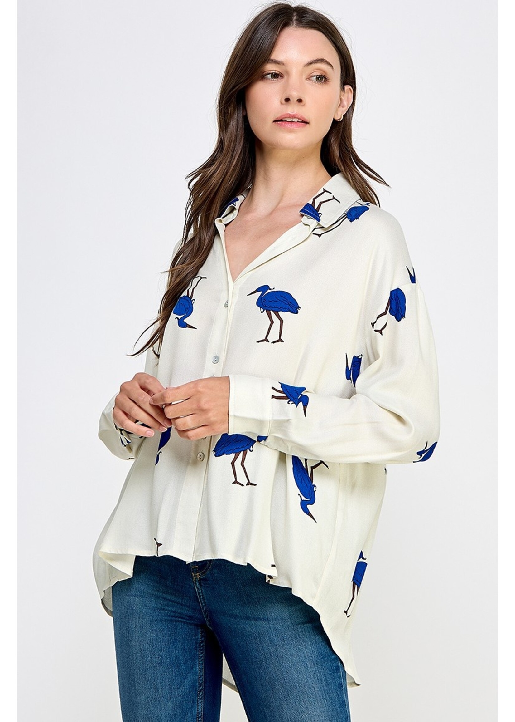 Bird Print Button Down Shirt - Willow Jane