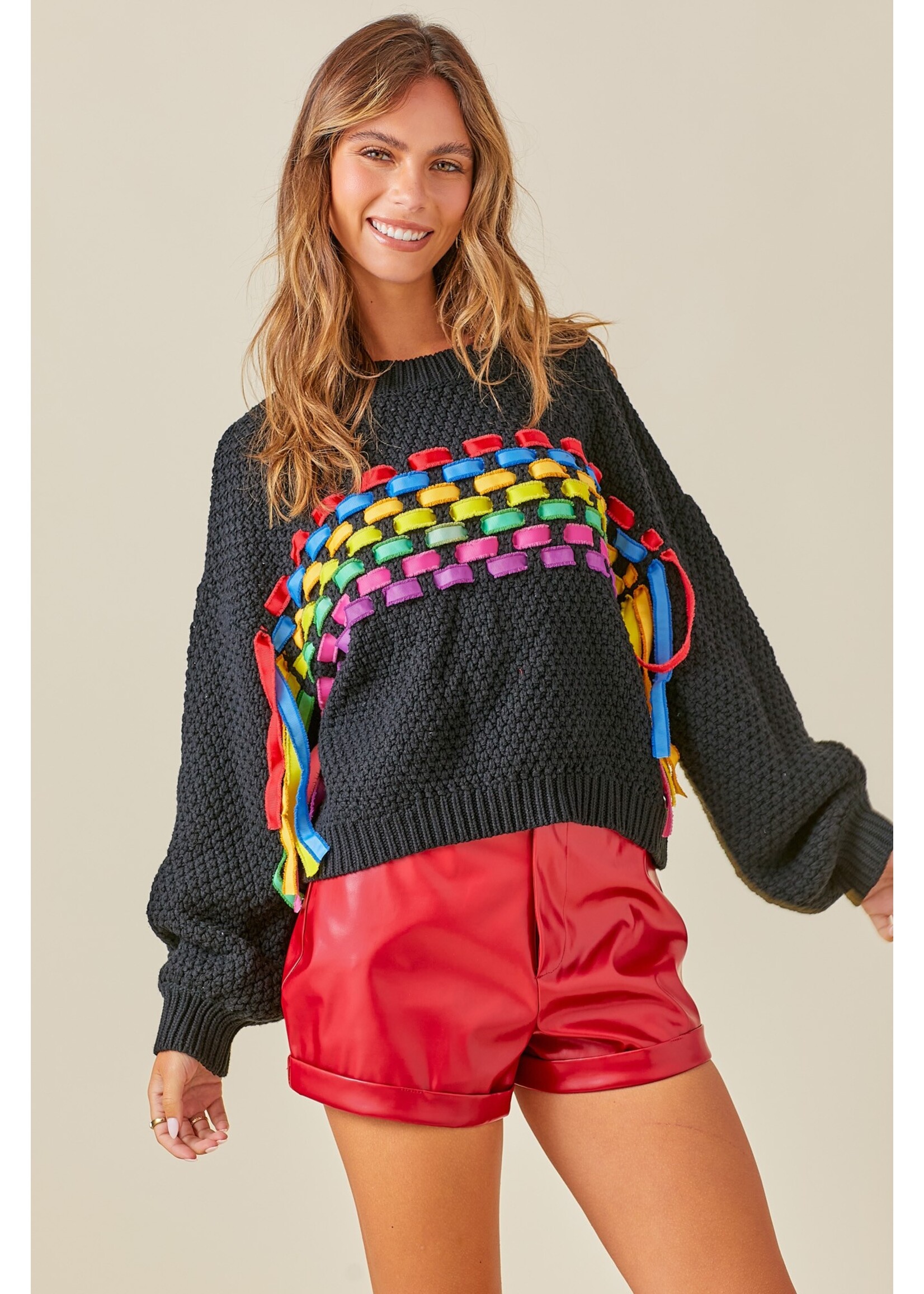 Rainbow Grosgrain Trim Sweater