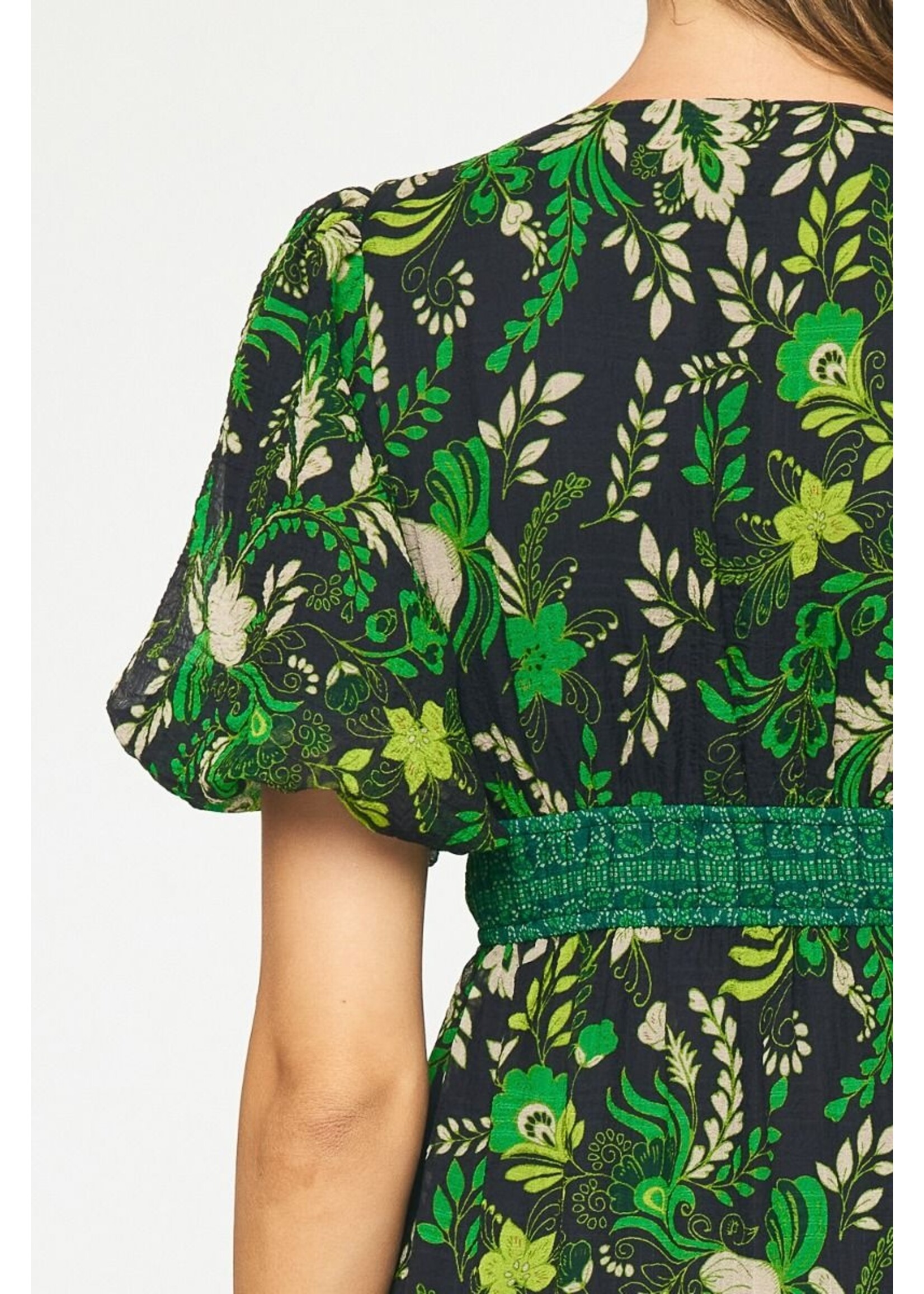 Print Vneck Lace Detail Maxi Dress