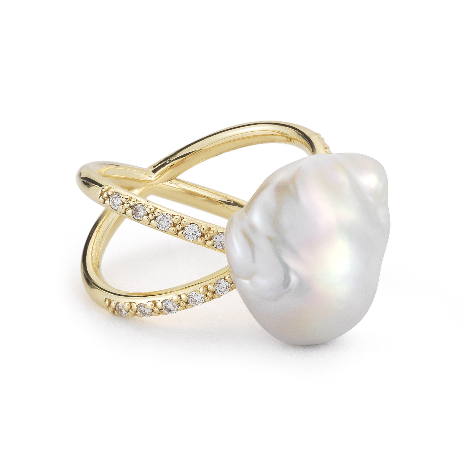 Yellow Gold Baroque Pearl & Diamond Ring Saffron Jewelry