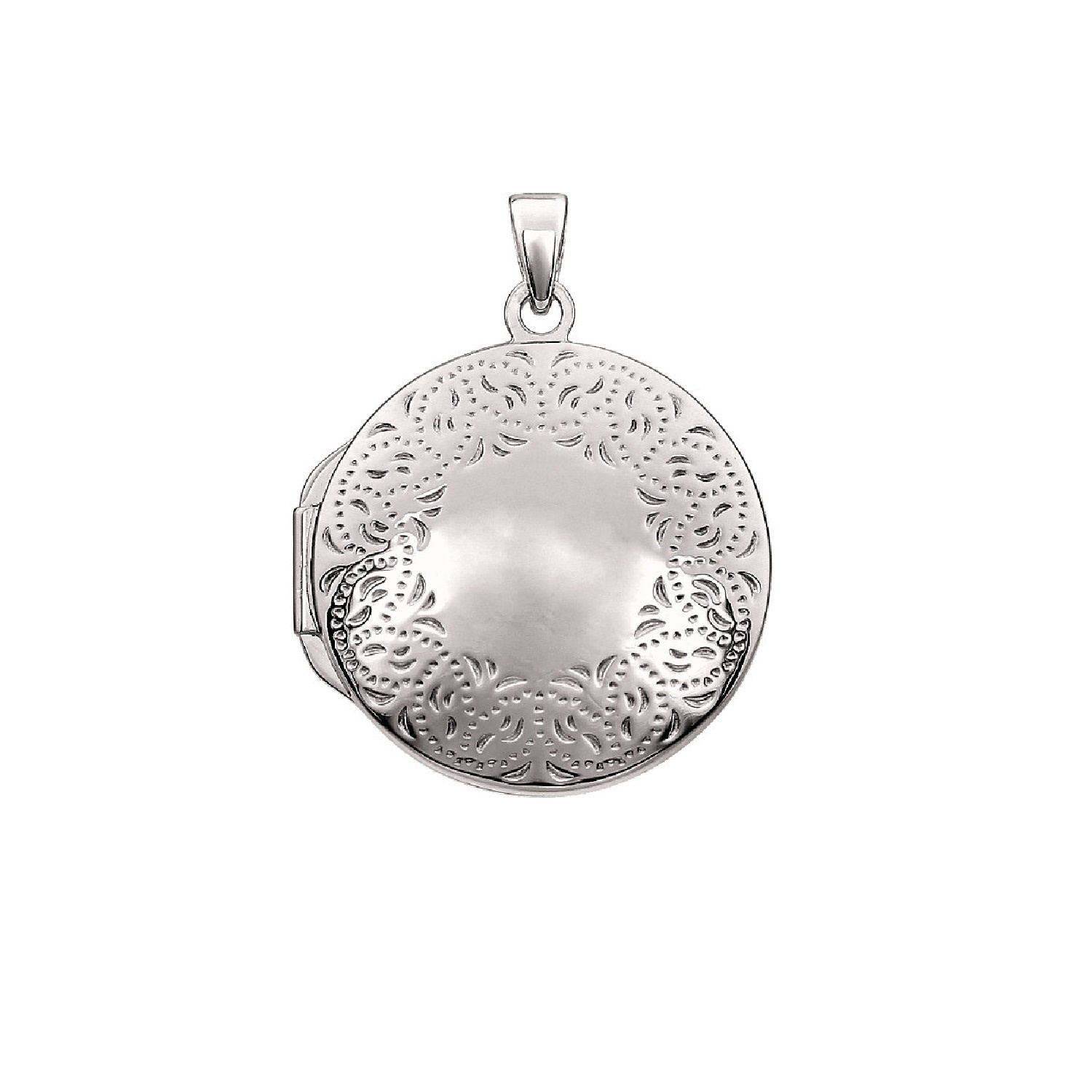 White Gold Engraved Round Locket - Saffron Jewelry