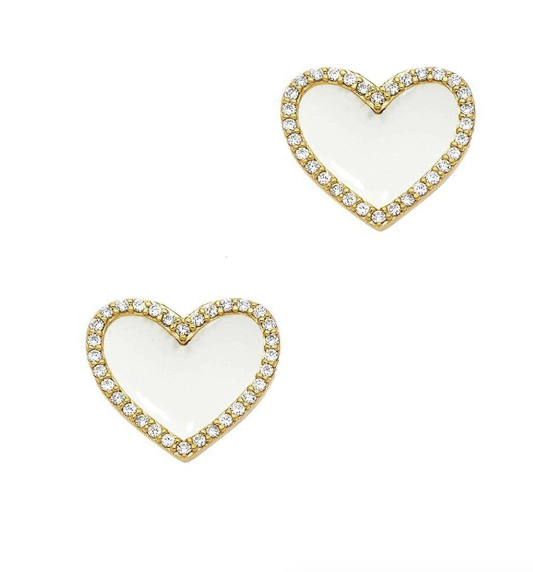 White Enamel Heart Stud Earrings Saffron Jewelry