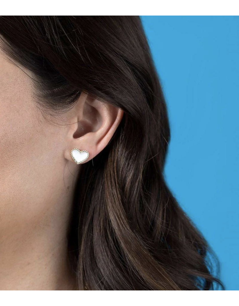White Enamel Heart Stud Earrings Saffron Jewelry