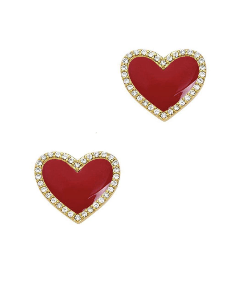 Red Enamel Heart Stud Earrings - Saffron Jewelry
