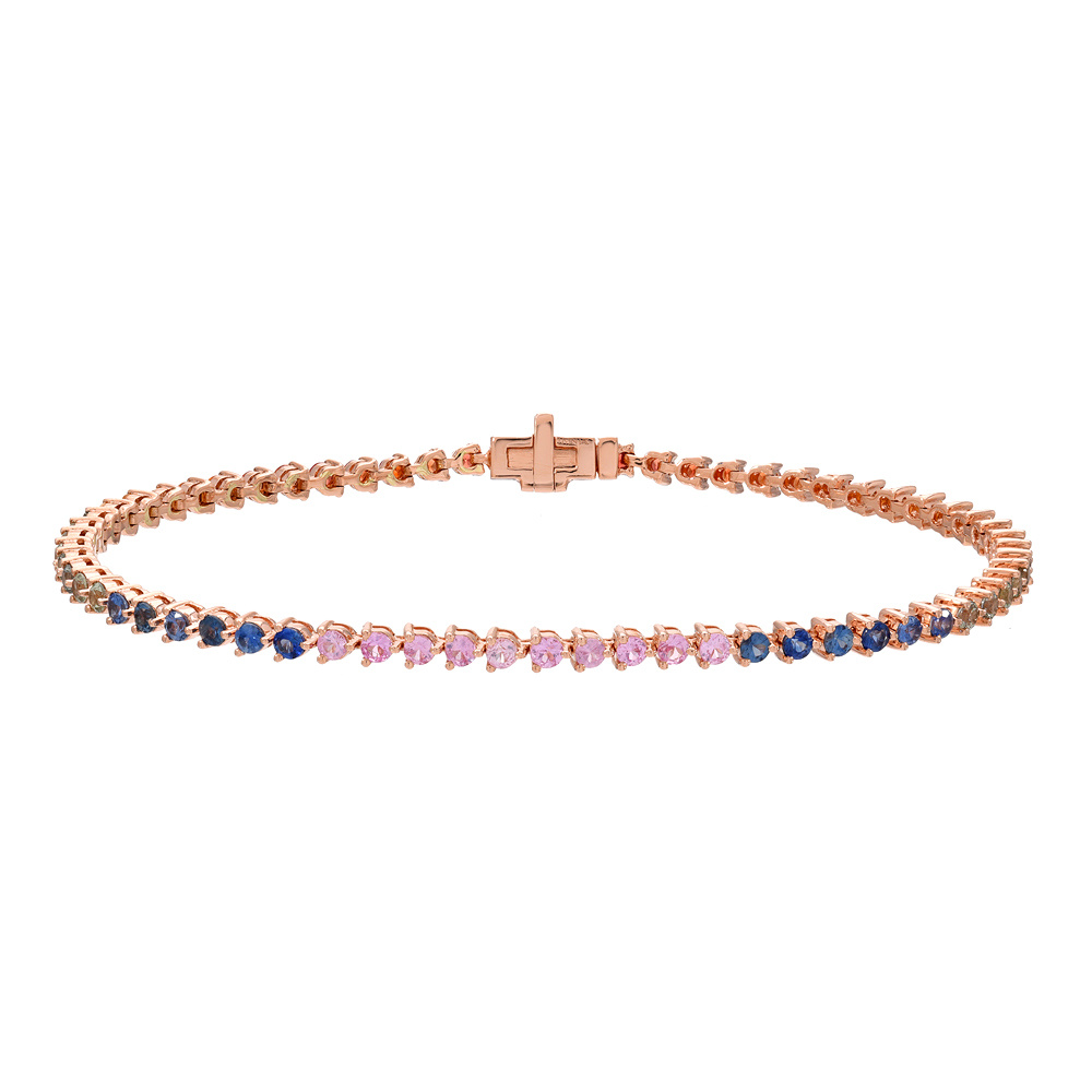 14K Rose Gold Rainbow Sapphire Tennis Bracelet - Saffron Jewelry