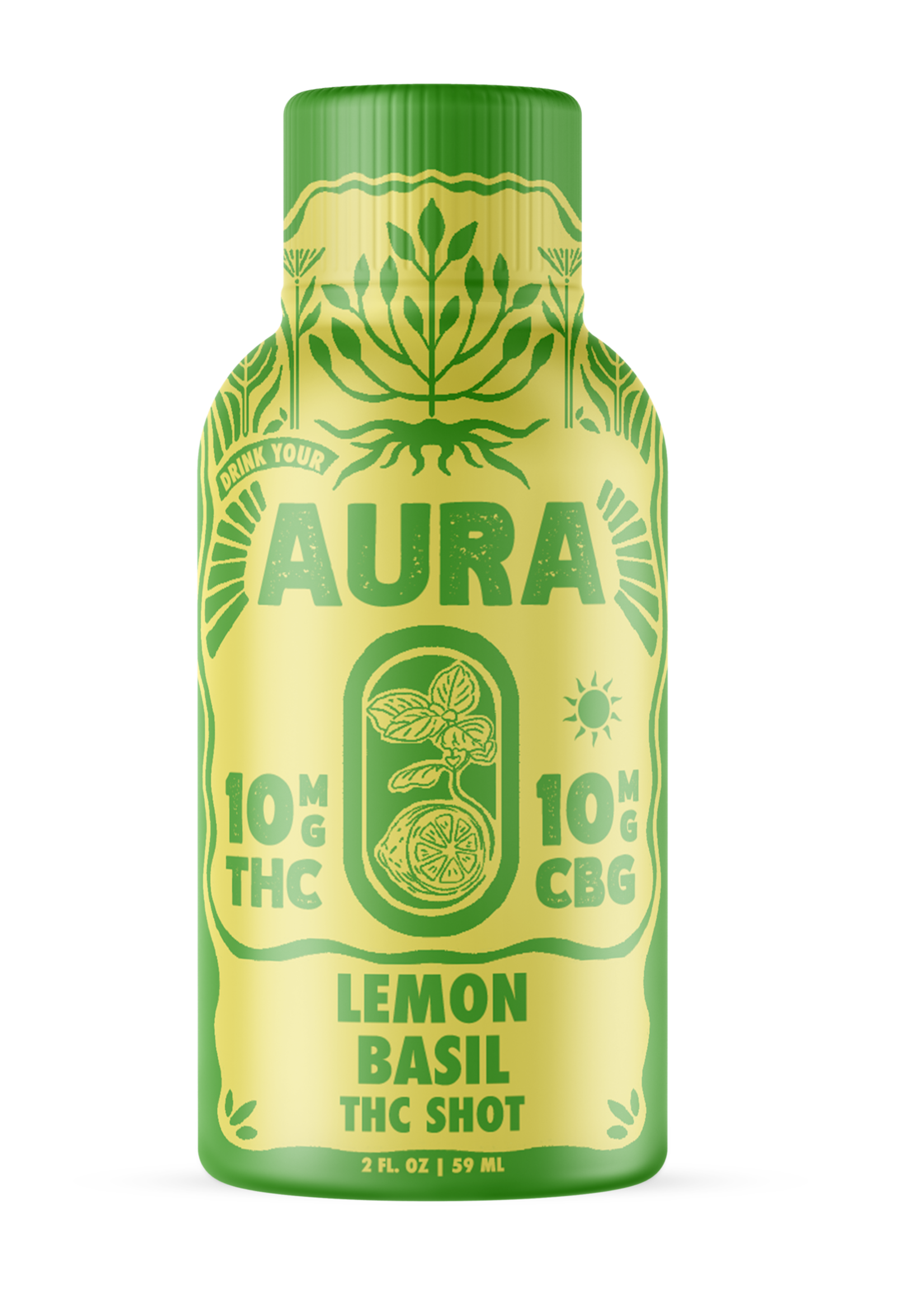 Aura Aura Lemon Basil 10mg THC 10mg CBG 2oz SHOTS