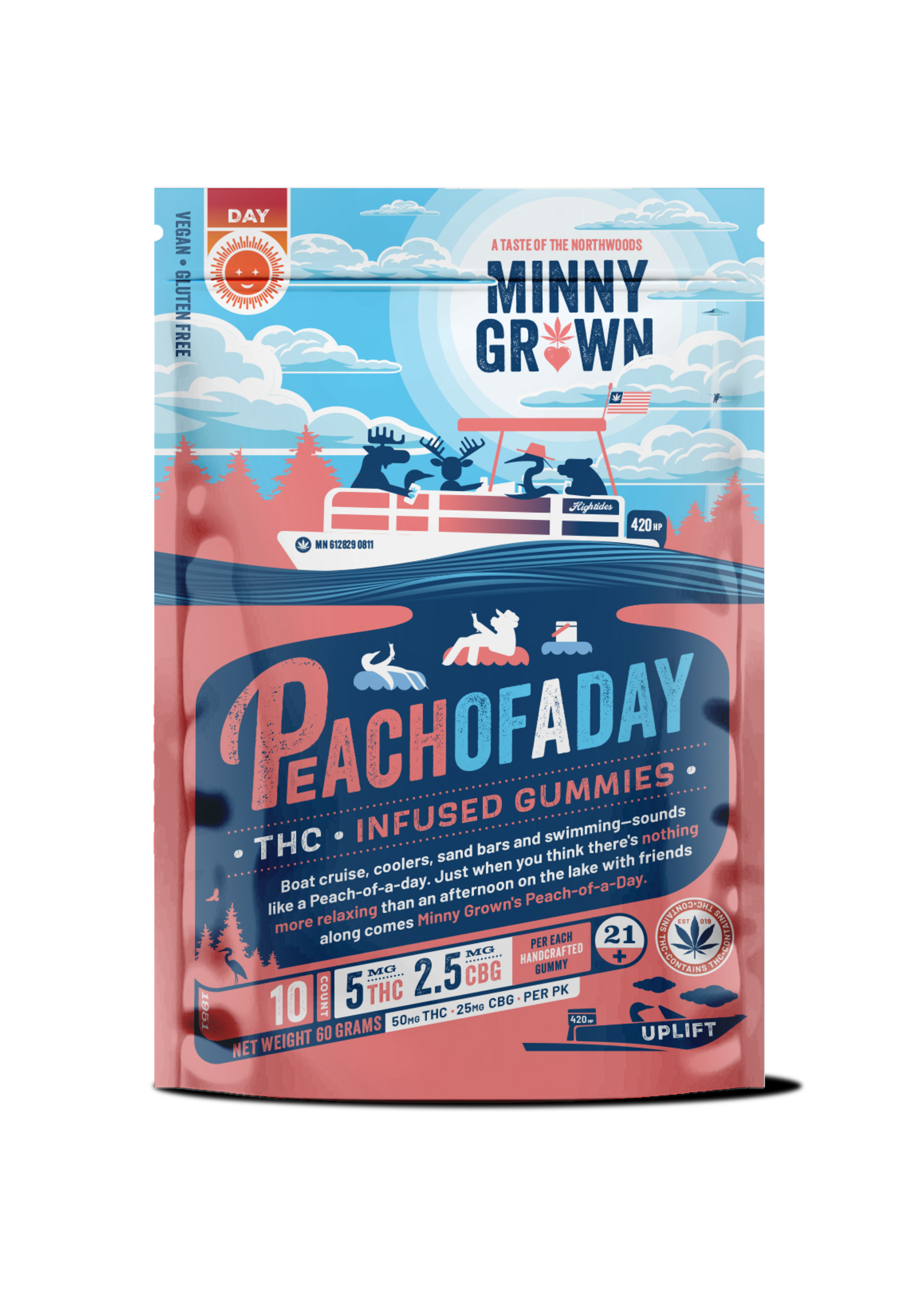 Minny Grown THC Minny Grown Peach Of A Day THC Gummy 50mg (5mg THC, 2.5mg CBG/Gummy)