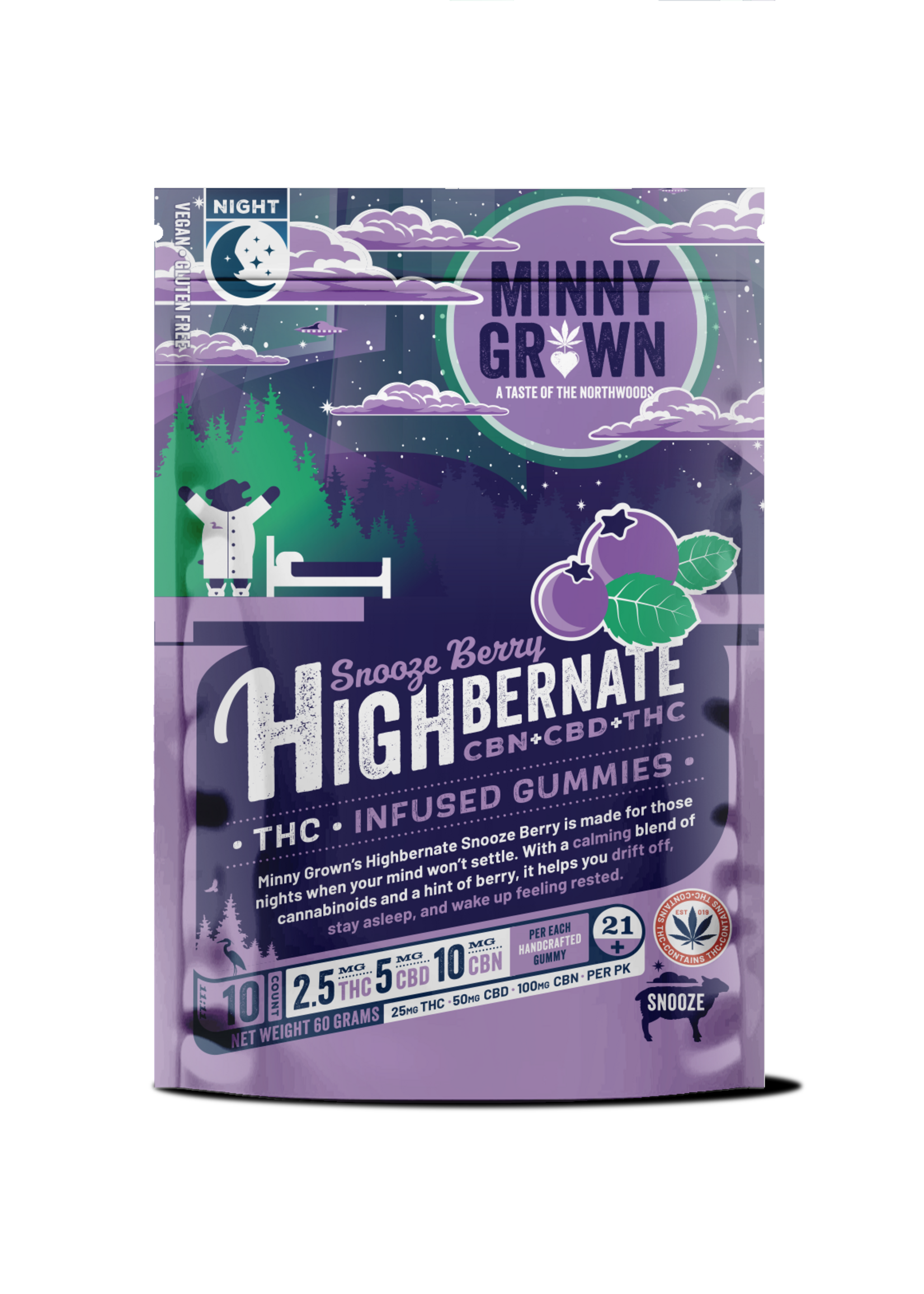 Minny Grown THC Minny Grown Highbernate Snooze Berry THC Gummy 50mg (2.5mg THC, 5mg CBD, 10mg CBN/Gummy)