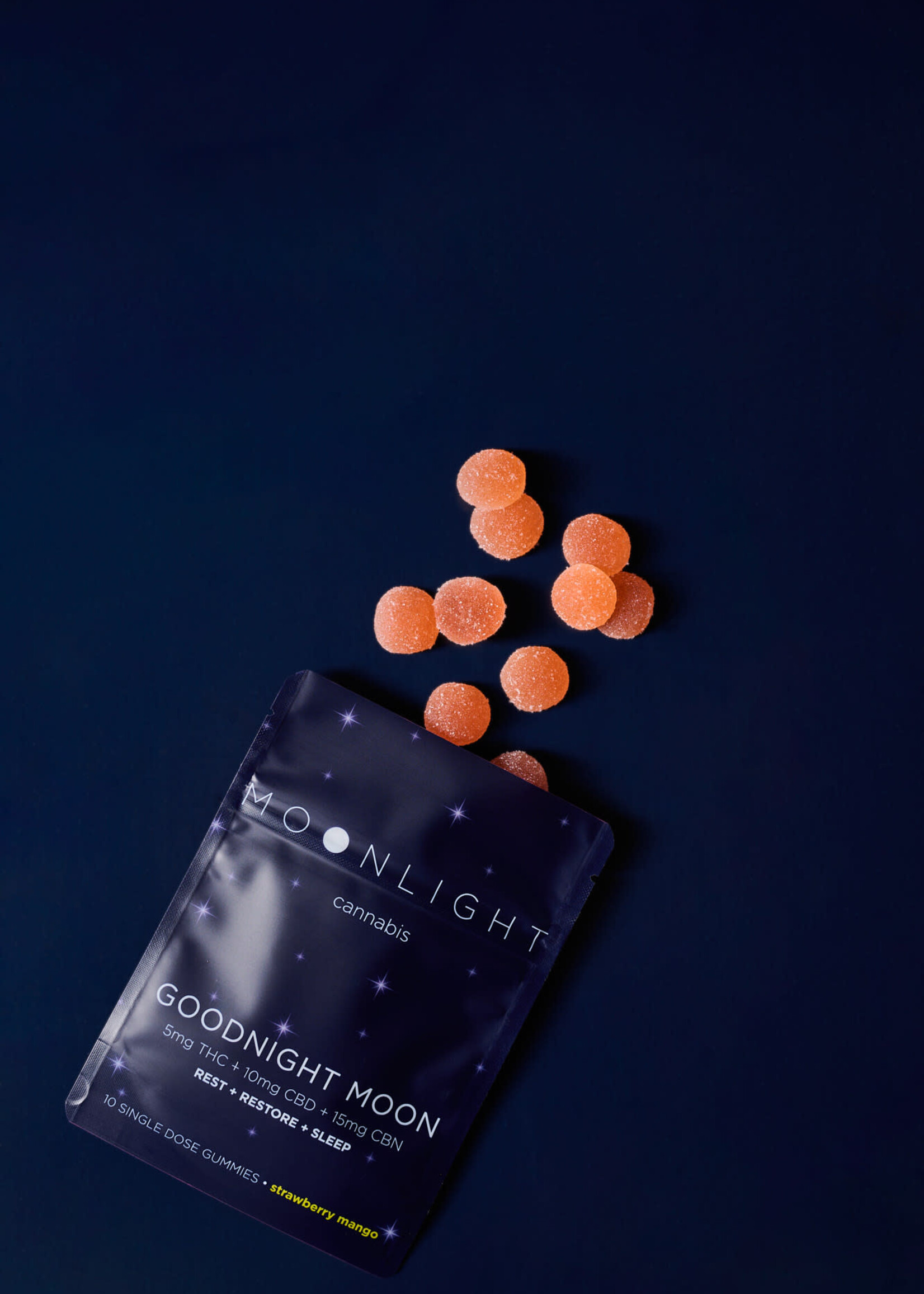 Moonlight Cannabis Moonlight Goodnight Moon Strawberry Mango Gummies 5mg THC, 10mg CBD 15mg CBN 10 pack