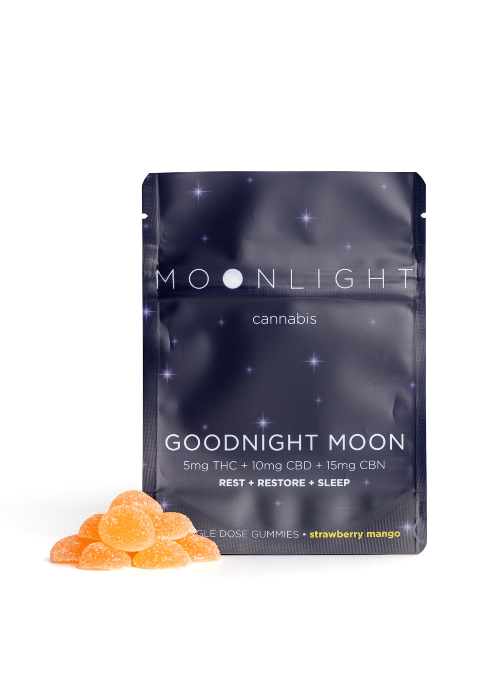 Moonlight Cannabis Moonlight Goodnight Moon Strawberry Mango Gummies 5mg THC, 10mg CBD 15mg CBN 10 pack