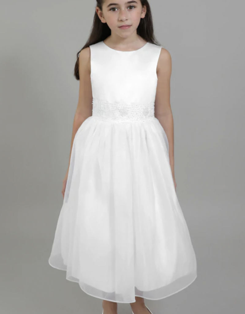 SATIN BEADED WAISTBAND & ORGANZA OVERLAY SKIRT DRESS