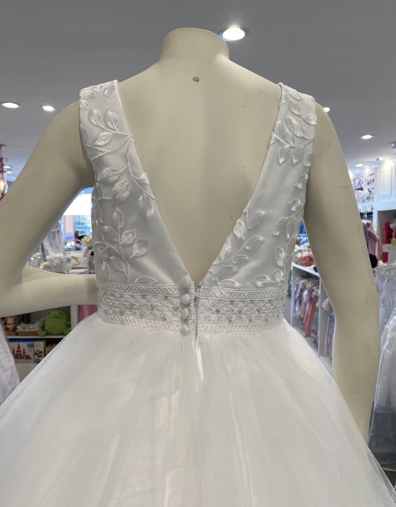 MACIS DESIGN V-NECK EMB LACE OVER SPARKLE TULLE BODICE WAIST SKIRT DRESS