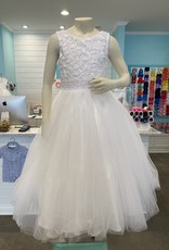 V-NECK EMB LACE OVER SPARKLE TULLE BODICE WAIST SKIRT DRESS