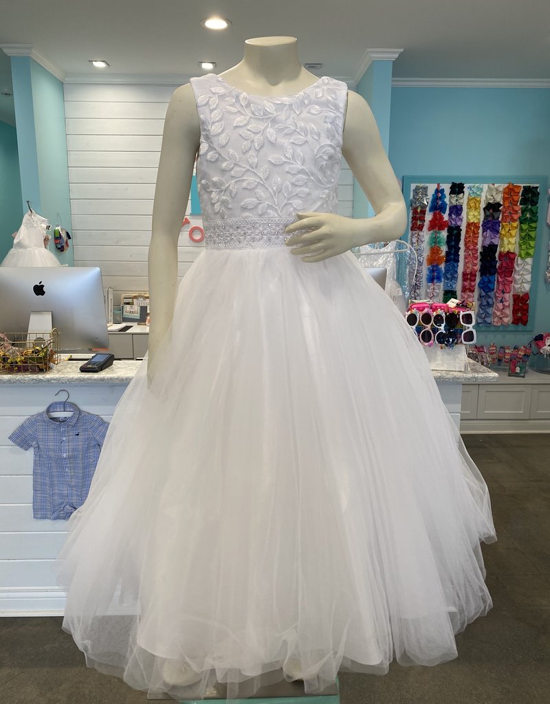 MACIS DESIGN V-NECK EMB LACE OVER SPARKLE TULLE BODICE WAIST SKIRT DRESS