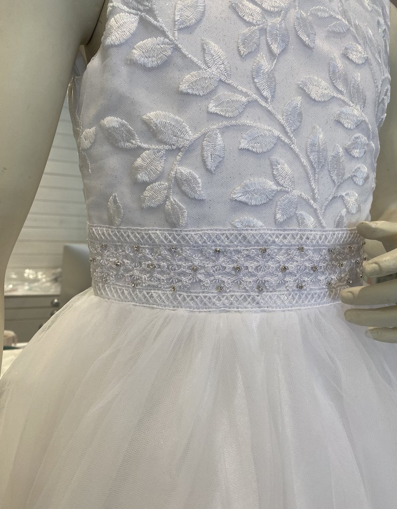 MACIS DESIGN V-NECK EMB LACE OVER SPARKLE TULLE BODICE WAIST SKIRT DRESS