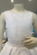 TANK TOP BEADED NECKLINE BELT ORGANZA OVER SATIN DRESS