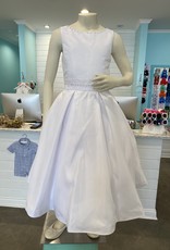 TANK TOP BEADED NECKLINE BELT ORGANZA OVER SATIN DRESS