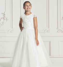 MACIS DESIGN HEAVY BEADED LACE TOP CAP SLV ALINE TULLE DRESS