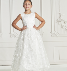 MACIS DESIGN FLOWER DESIGN LACE BEADED BELT FULL CIRCLE SKIRT DRESS