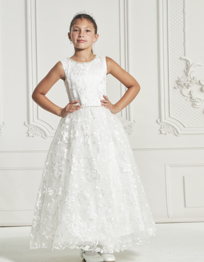 MACIS DESIGN  FLOWER DESIGN LACE BEADED BELT FULL CIRCLE SKIRT DRESS