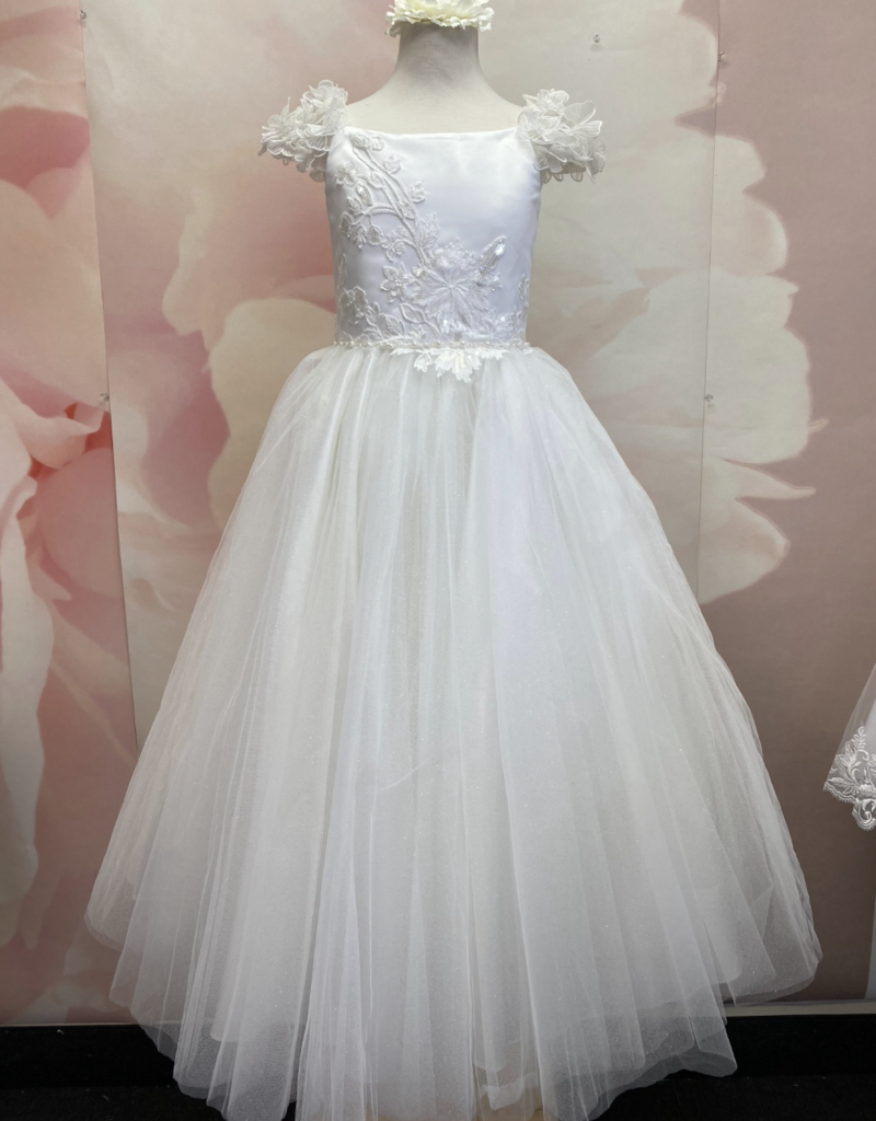 MACIS DESIGN BIG LEAF DESIGN LACE CAP SLV BEADED WAIST DRESS