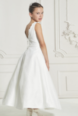 MACIS DESIGN  ORGANZA OVER SATIN BOX PLEATED SKIRT SCARLET EDGE NECKLINE VBACK DRESS