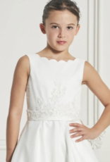 MACIS DESIGN  ORGANZA OVER SATIN BOX PLEATED SKIRT SCARLET EDGE NECKLINE VBACK DRESS