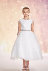 JOAN CALABRESE LACE OVER SPARKLE TULLE ILLUSION BACK & BOW DRESS